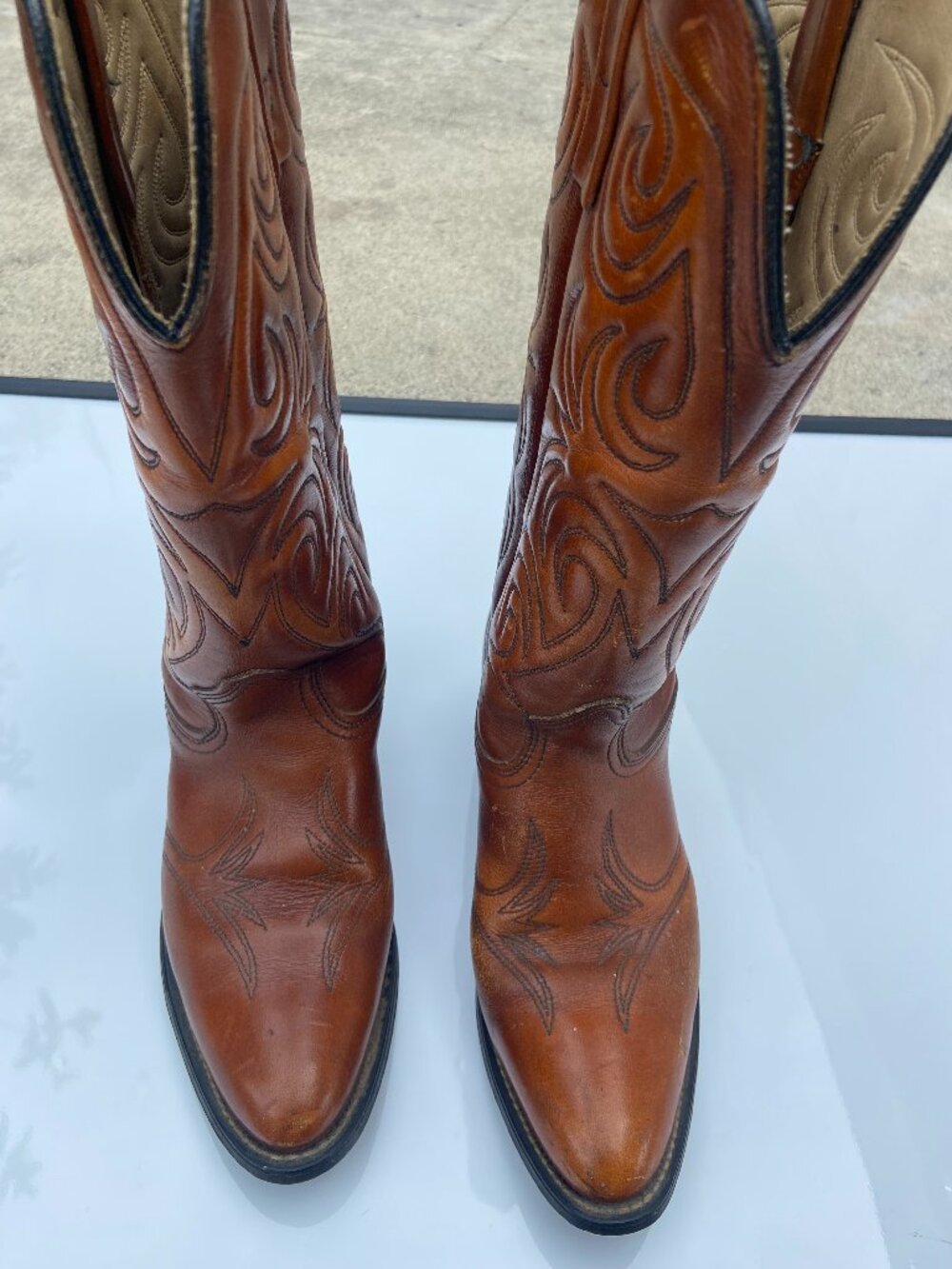 Vintage Western Cowboy Boots Women's 6 Brown Leather Embroidered Festival Boho